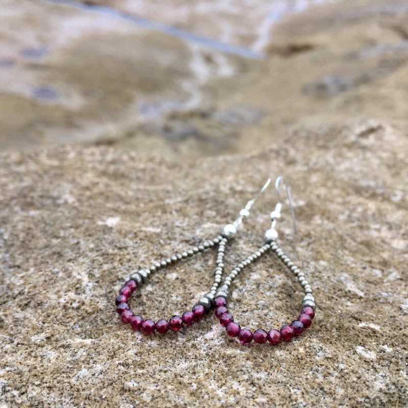 Garnet and pyrite healing crystal earrings