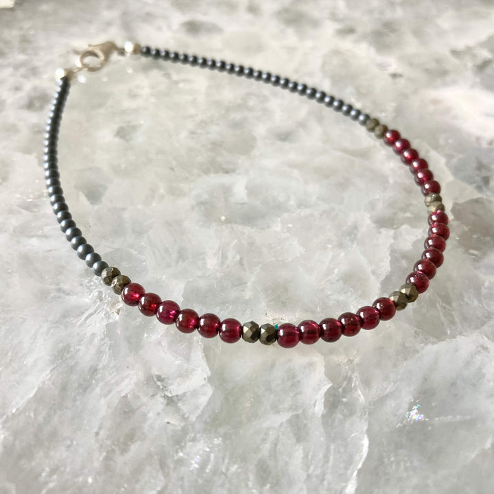 Garnet and Pyrite Anklet