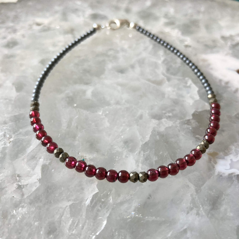 Garnet and Pyrite Anklet for grounding