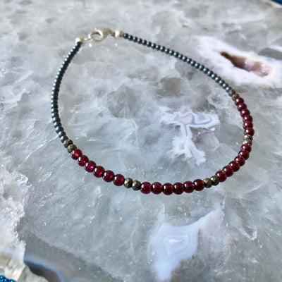 Garnet and Pyrite Anklet for women