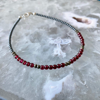 Garnet and Pyrite Healing Crystal Anklet