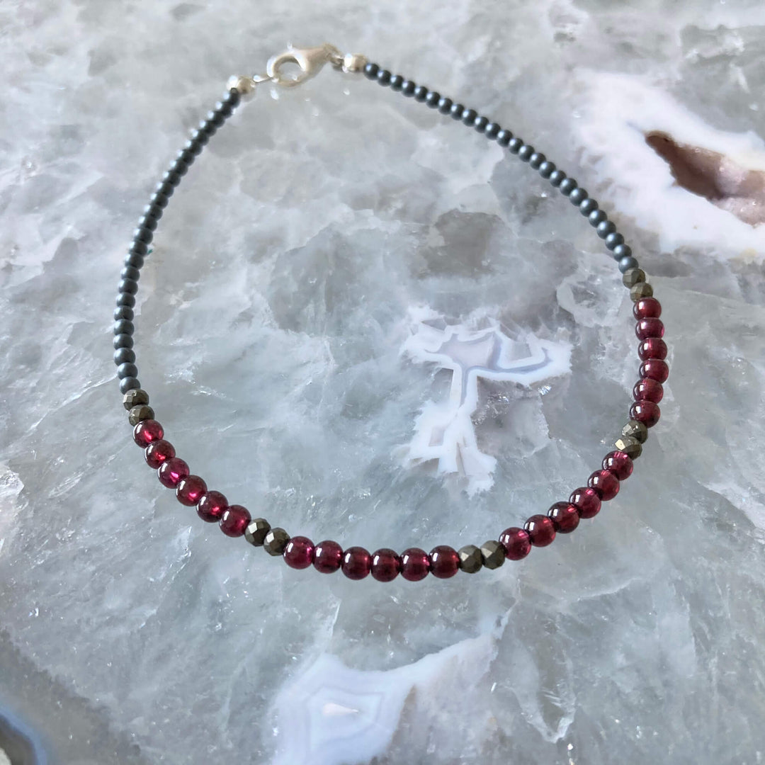 Garnet and Pyrite Ladies Anklet