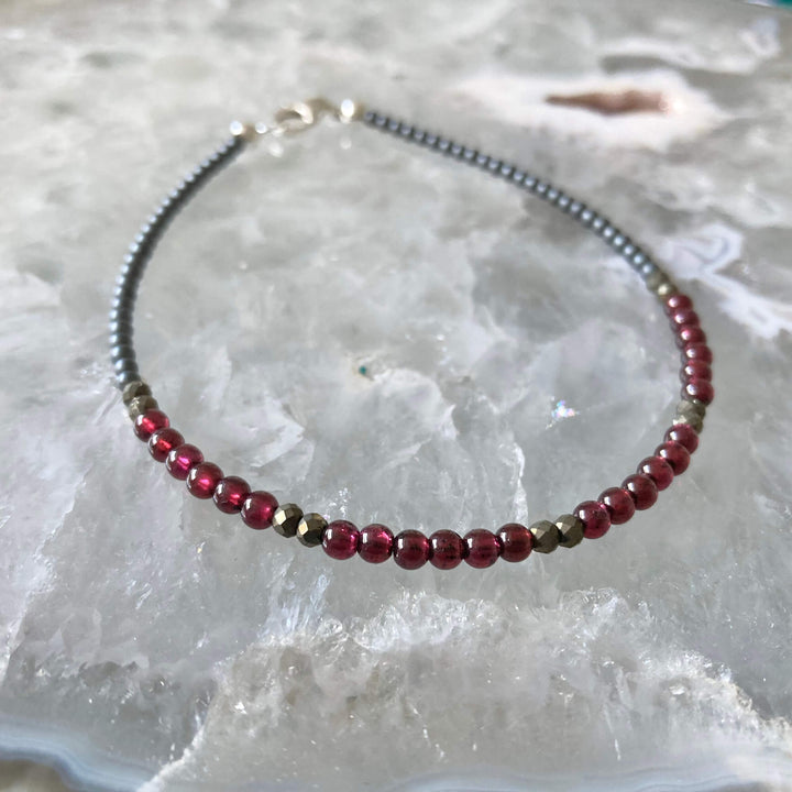 Garnet and Pyrite ladies crystal Anklet