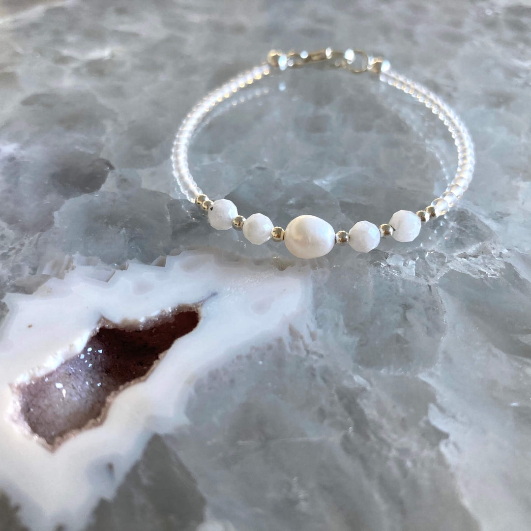 Girls June birthstoneMoonstone & Pearl Bracelet