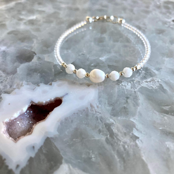 Girls June birthstone Moonstone & Pearl Bracelet