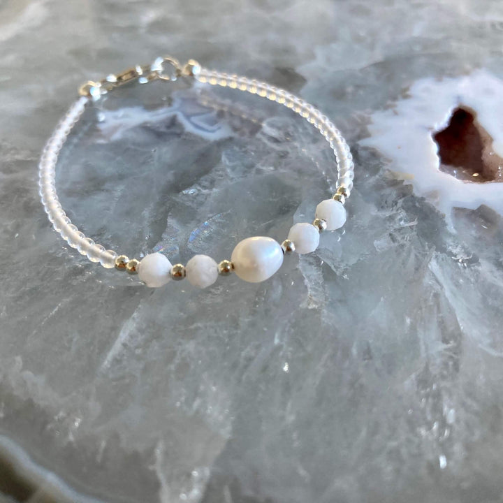 Girls June birthstone Moonstone & Pearl Bracelet