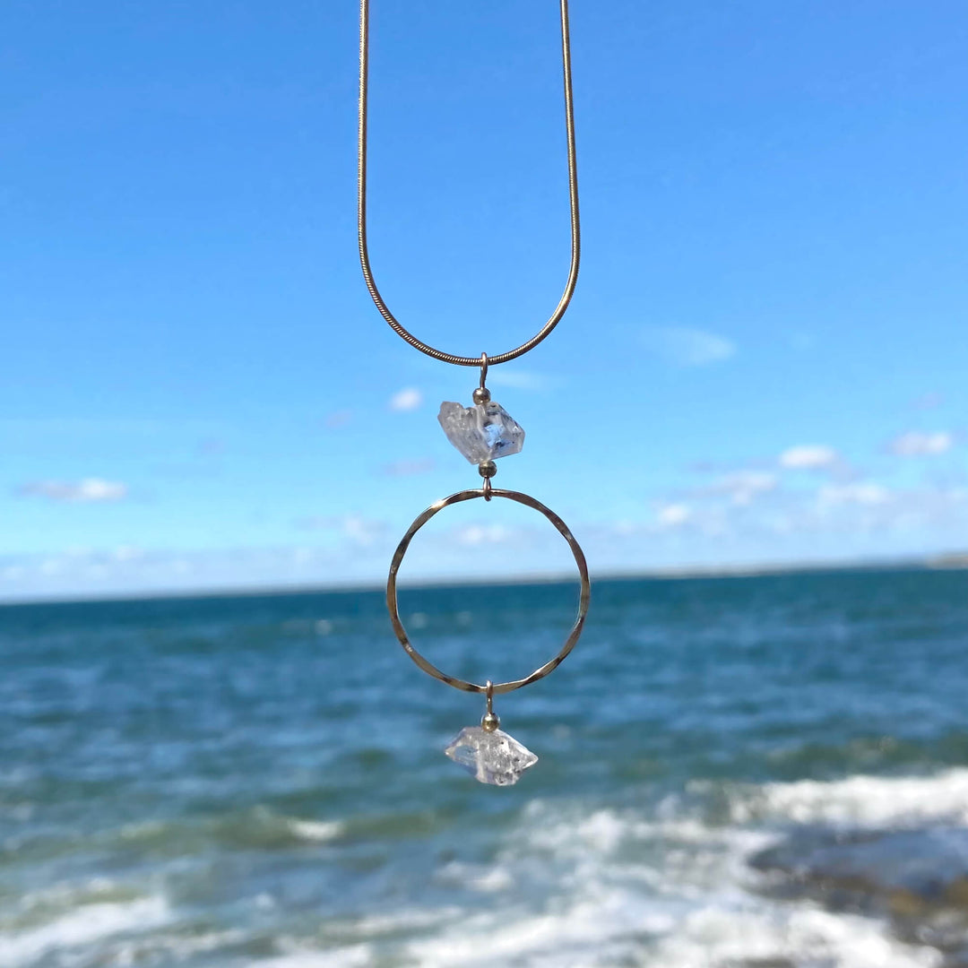 Golden Herkimer Diamond Pendant Necklace