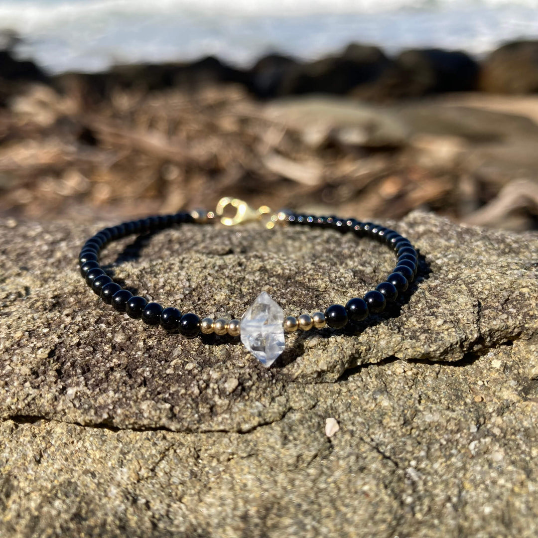 Golden Herkimer Diamond & Black Tourmaline Bracelet