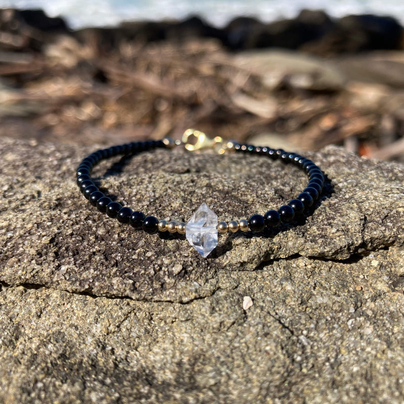 Golden Herkimer Diamond & Black Tourmaline Bracelet for empowerment