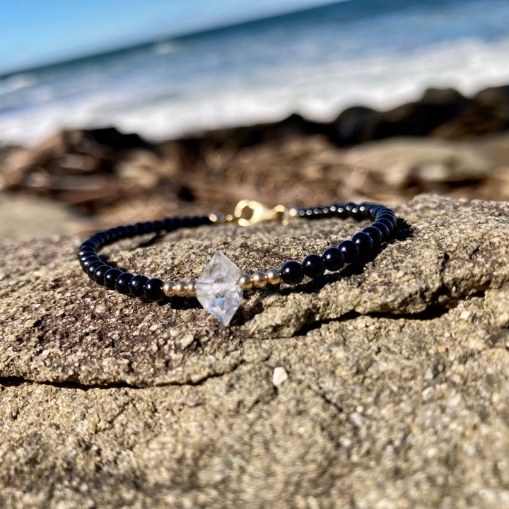 Golden Herkimer Diamond & Black Tourmaline Bracelet for healing