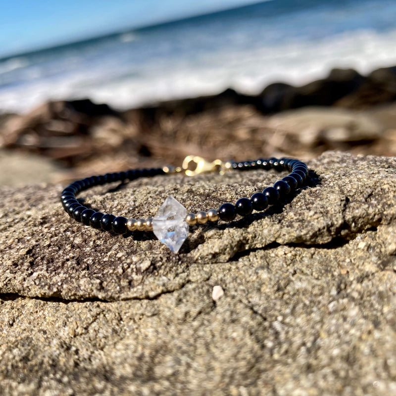 Golden Herkimer Diamond & Black Tourmaline Bracelet for healing