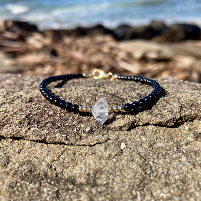 Golden Herkimer Diamond & Black Tourmaline Crystal Bracelet