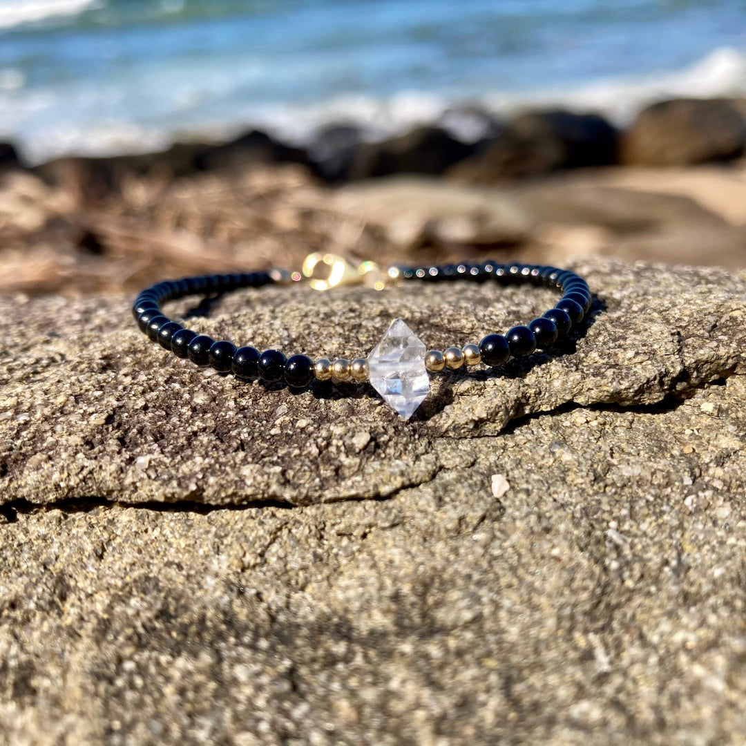 Golden Herkimer Diamond & Black Tourmaline Healing Bracelet