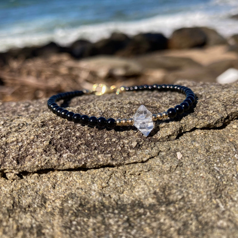 Golden Herkimer Diamond & Black Tourmaline healing crystal Bracelet