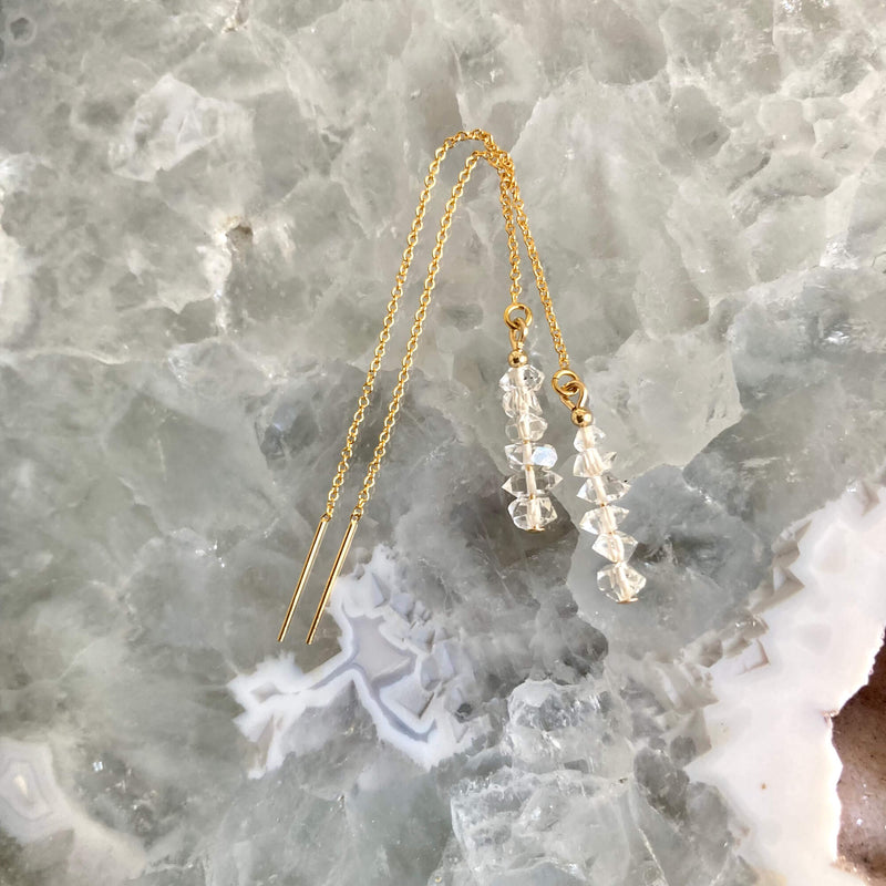 Golden Seeker Of Light Herkimer Diamond Thread Earrings