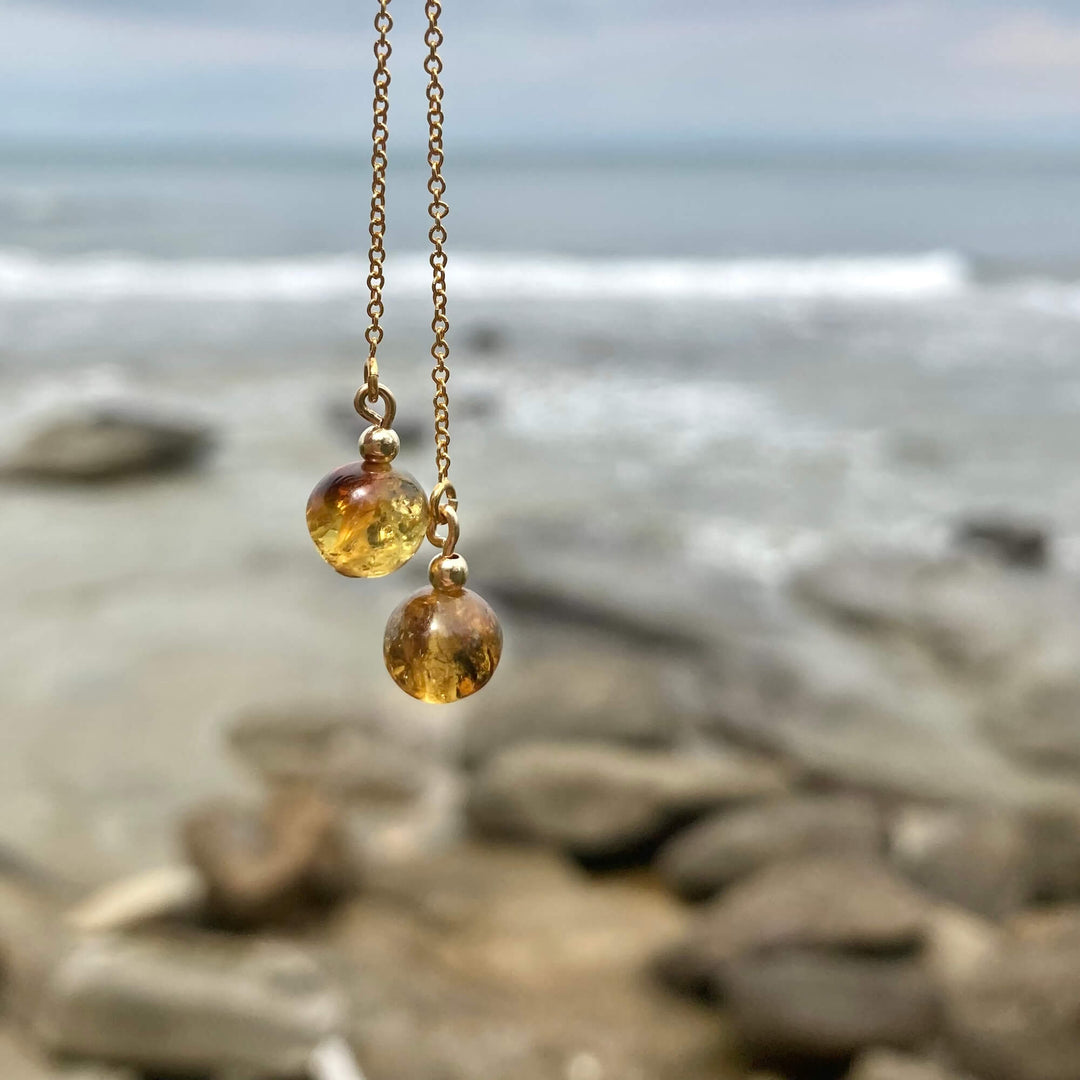 Golden Priestess Amber & Gold Thread Earrings