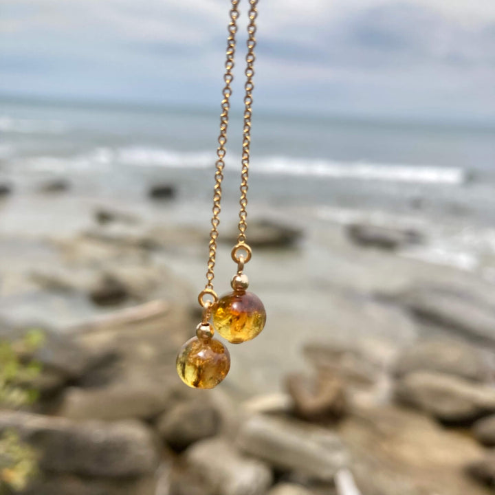 Golden Priestess Amber & Gold Thread Earrings for support