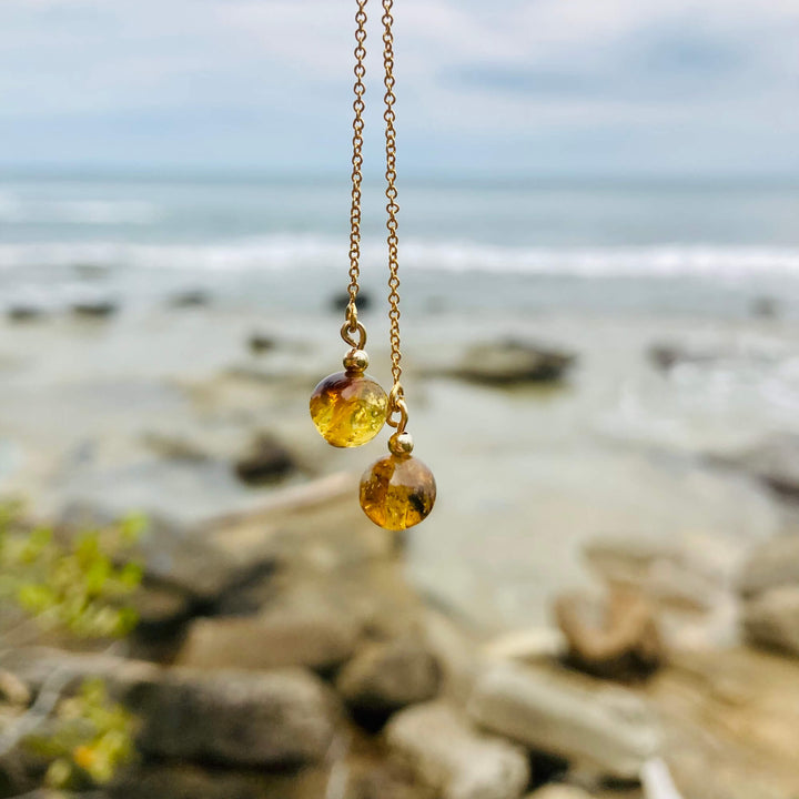 Golden Priestess Amber & Gold Thread Earrings for women