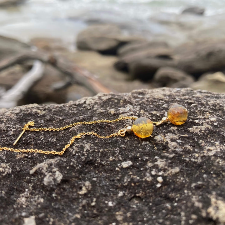 Golden Priestess Amber & Gold Thread healing Earrings