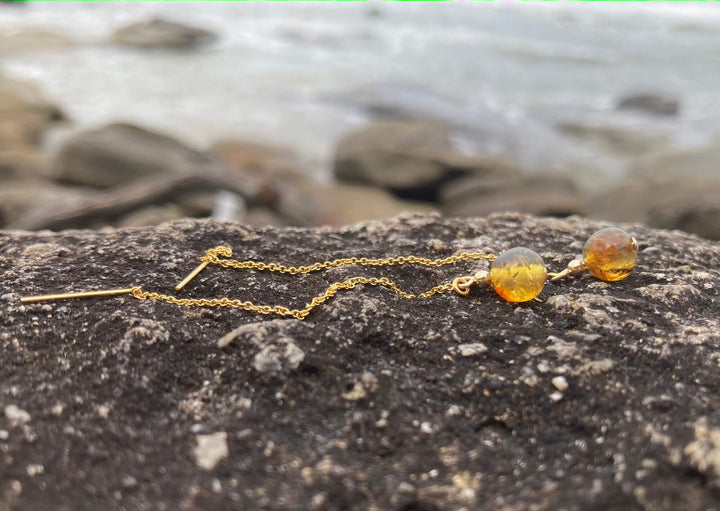 Golden Priestess Amber & Gold Thread ladies Earrings