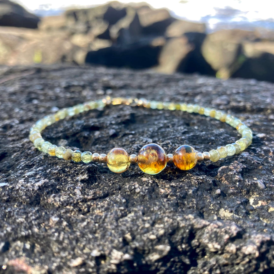 Green Garnet & Amber Gold Anklet For Healing