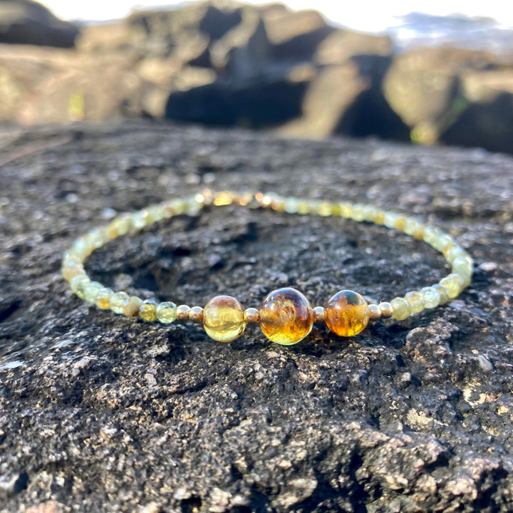 Green Garnet & Amber Gold Anklet for joy