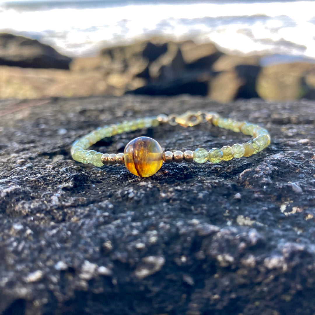 Green Garnet & Amber Gold Bracelet for healing