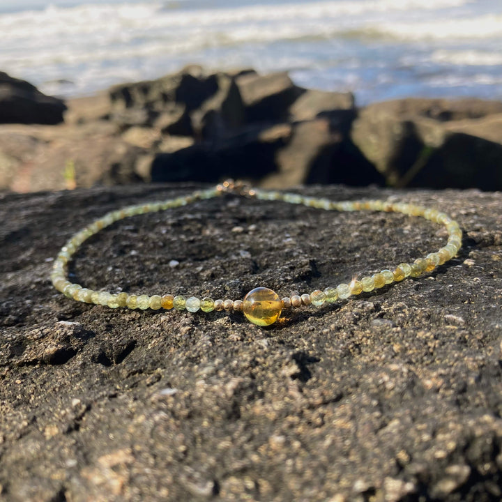 Green Garnet & Amber Gold Necklace