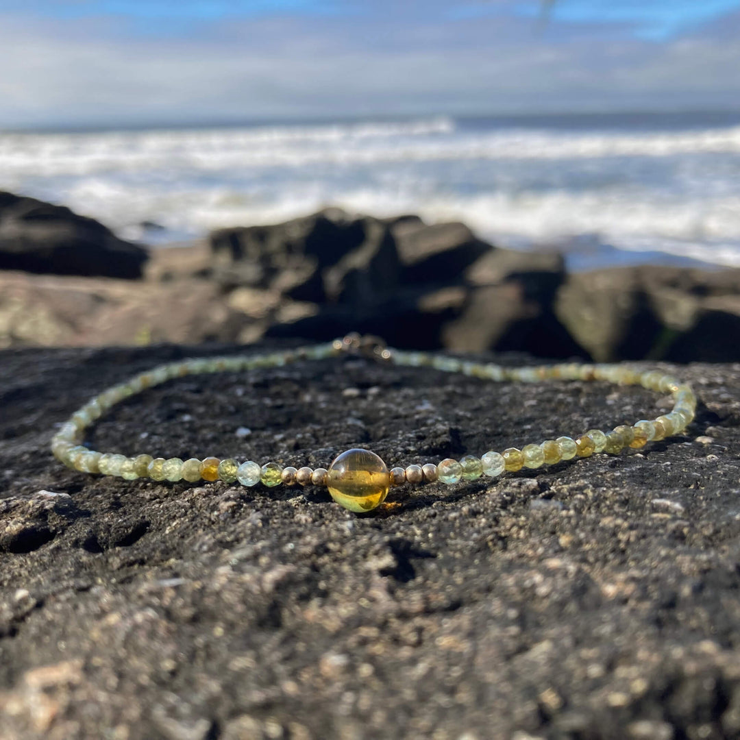 Green Garnet & Amber Gold Necklace for healing