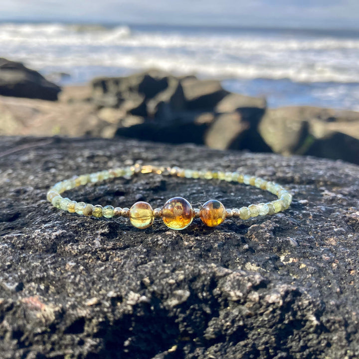 Green Garnet & Amber Gold Crystal Anklet