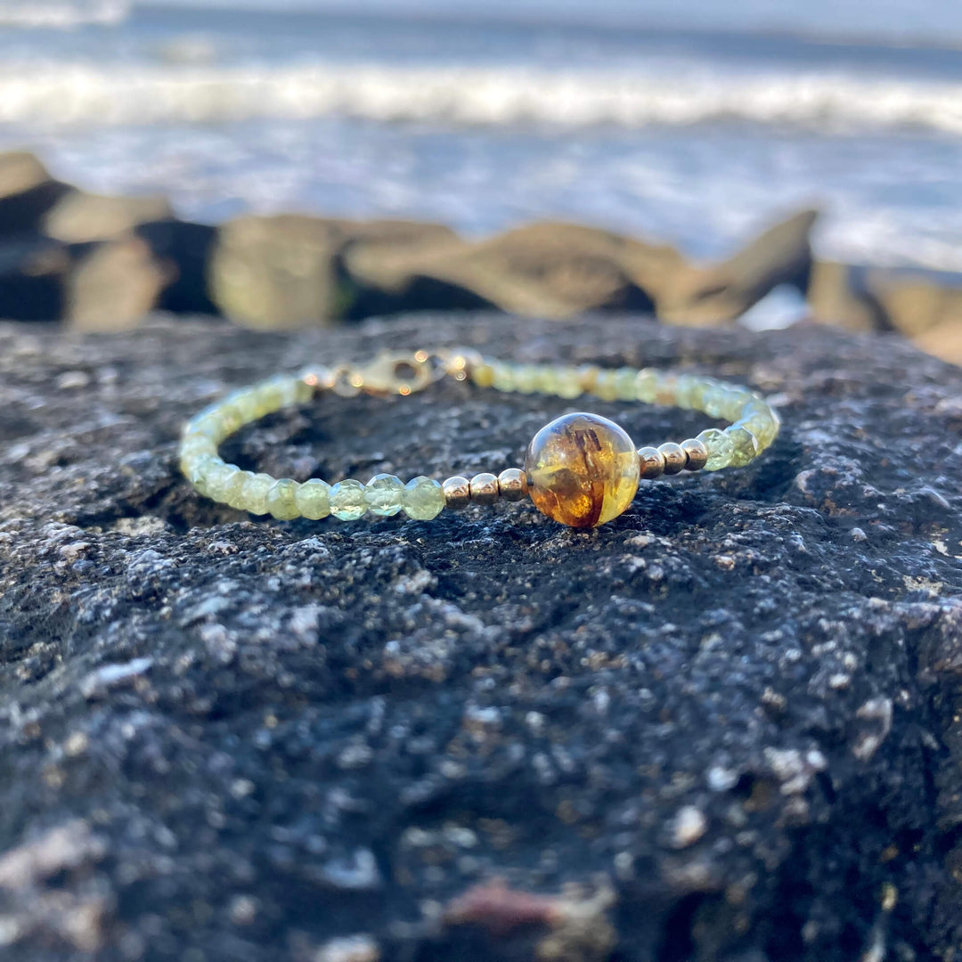 Green Garnet & Amber Gold Crystal Bracelet