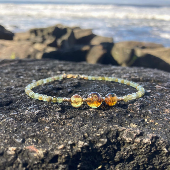 Green Garnet & Amber Gold Crystal Healing Anklet