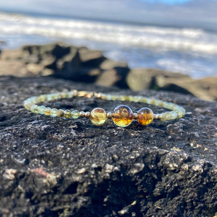 Green Garnet & Amber Gold  Healing Anklet