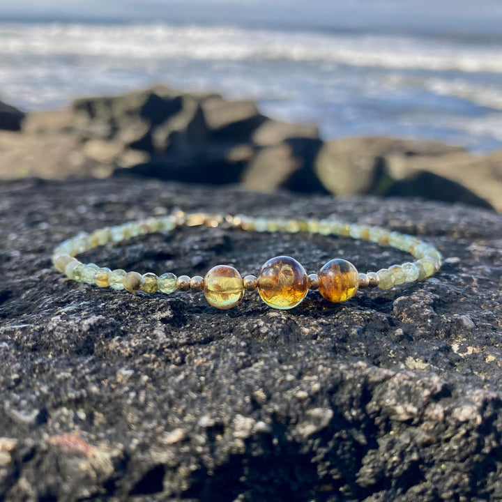 Green Garnet & Amber Gold healing crystal Anklet