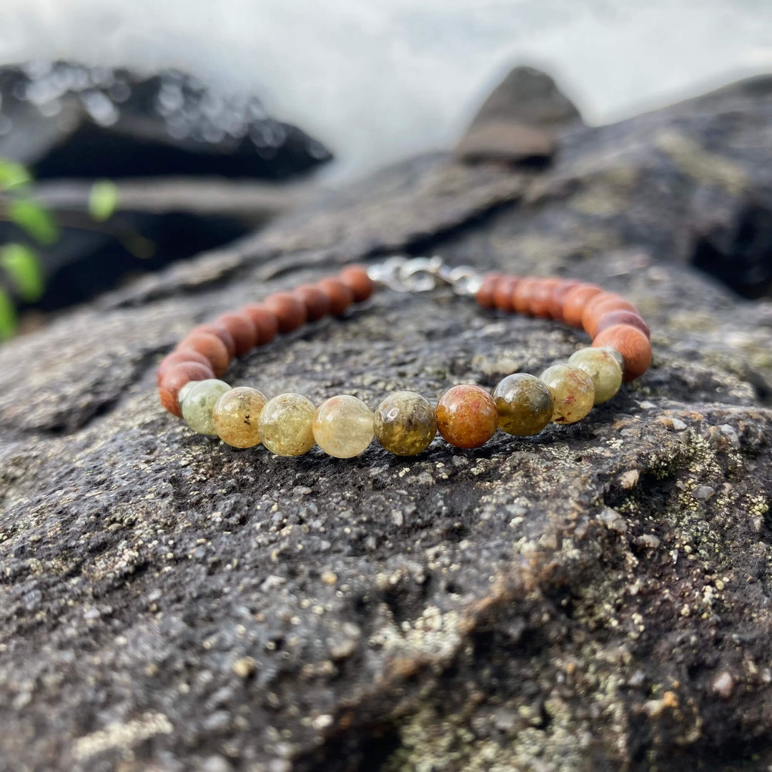 Green Garnet & Wood unisex crystal bracelet