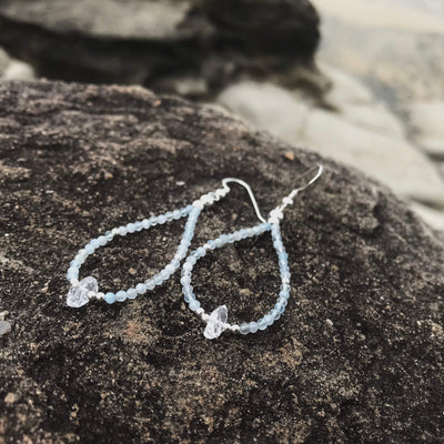 Healing Crystal Aquamarine & Herkimer Diamond Earrings