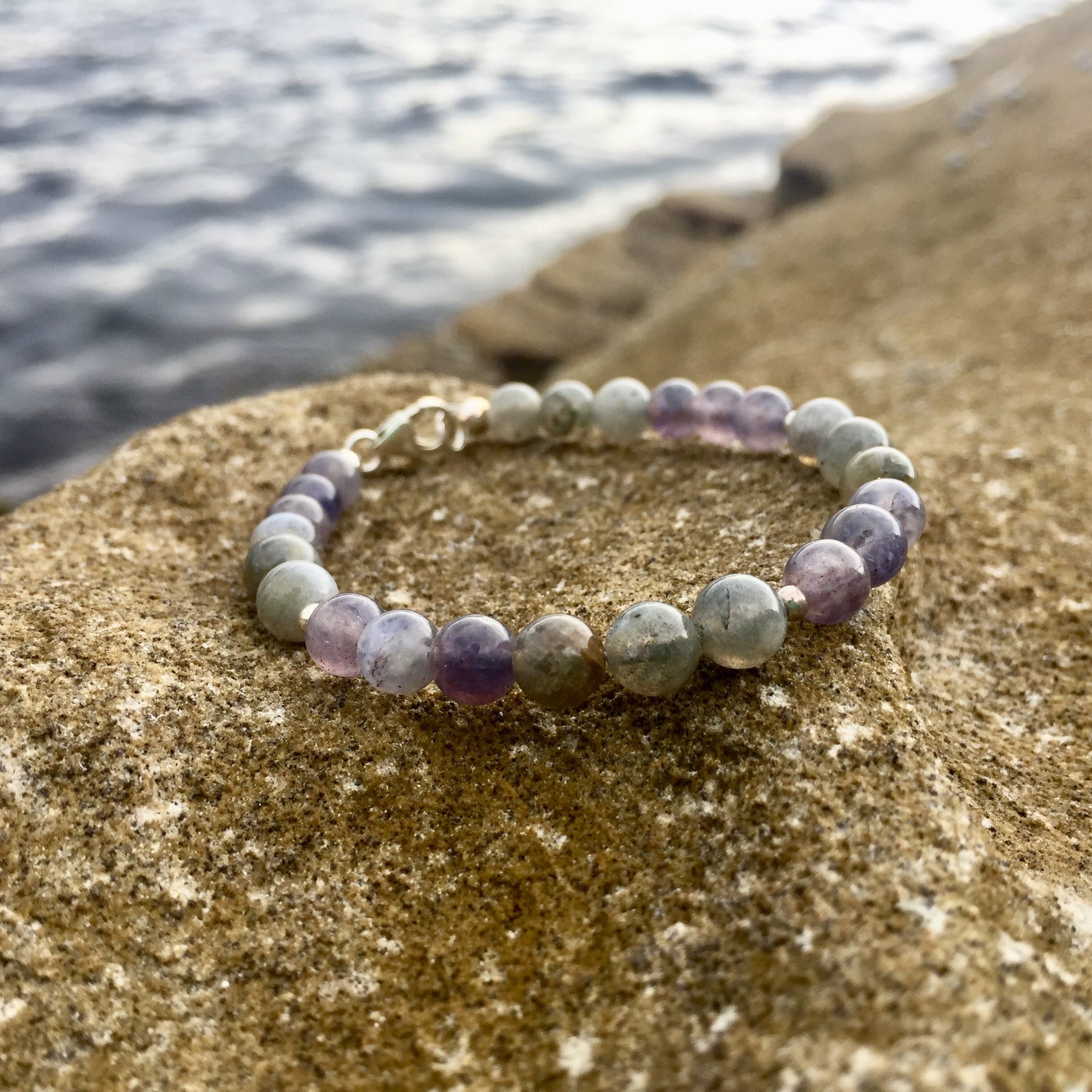 Lena Skadegard Jewelry | Aquamarine + Labradorite Gemstone Tassel Bracelet  | Firecracker