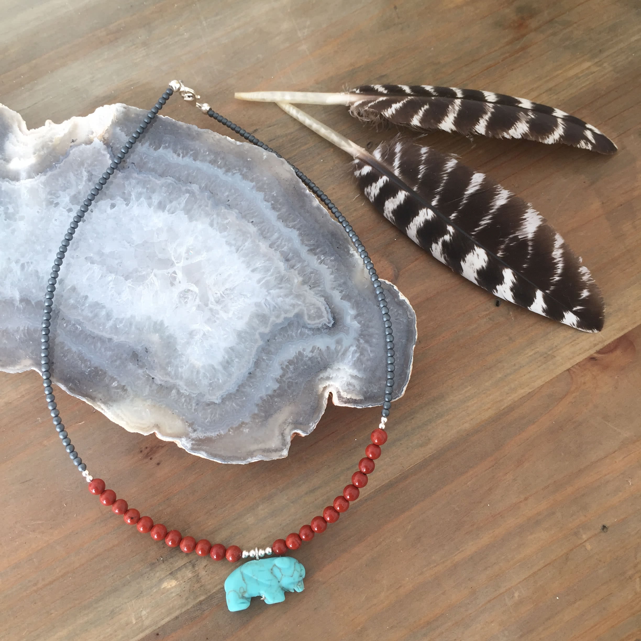 The Bison Howlite & Red Jasper Kid's Necklace - Lil Chief & Star Girl ...