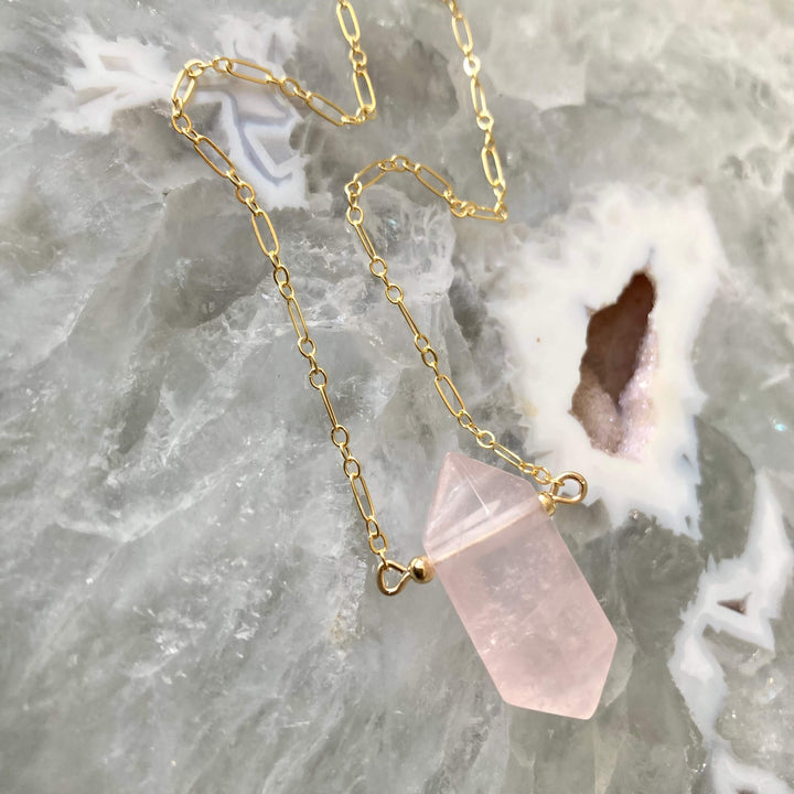 I Am Compassionate Rose Quartz and Gold Necklace for healing