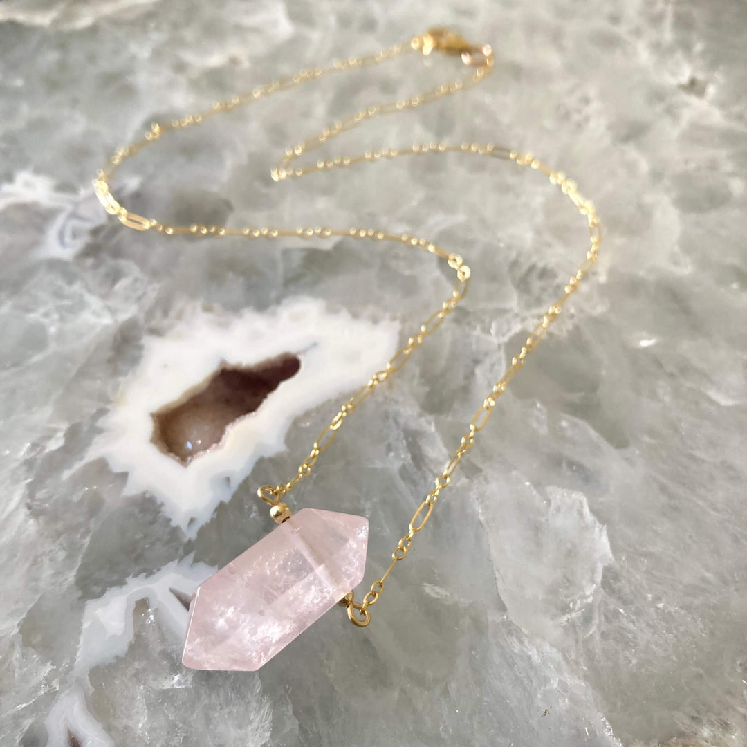 I Am Compassionate Rose Quartz and GoldNecklace for empowerment