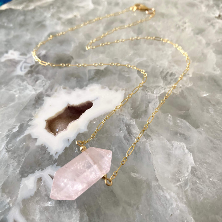 I Am Compassionate Rose Quartz and Gold Necklace