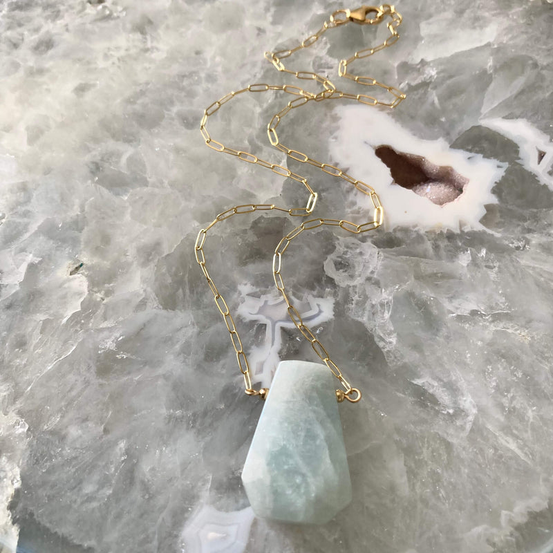 I Am Courageous Aquamarine and Gold Necklace for healing