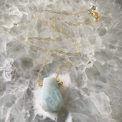 I Am Courageous Aquamarine and Gold crystal Necklace