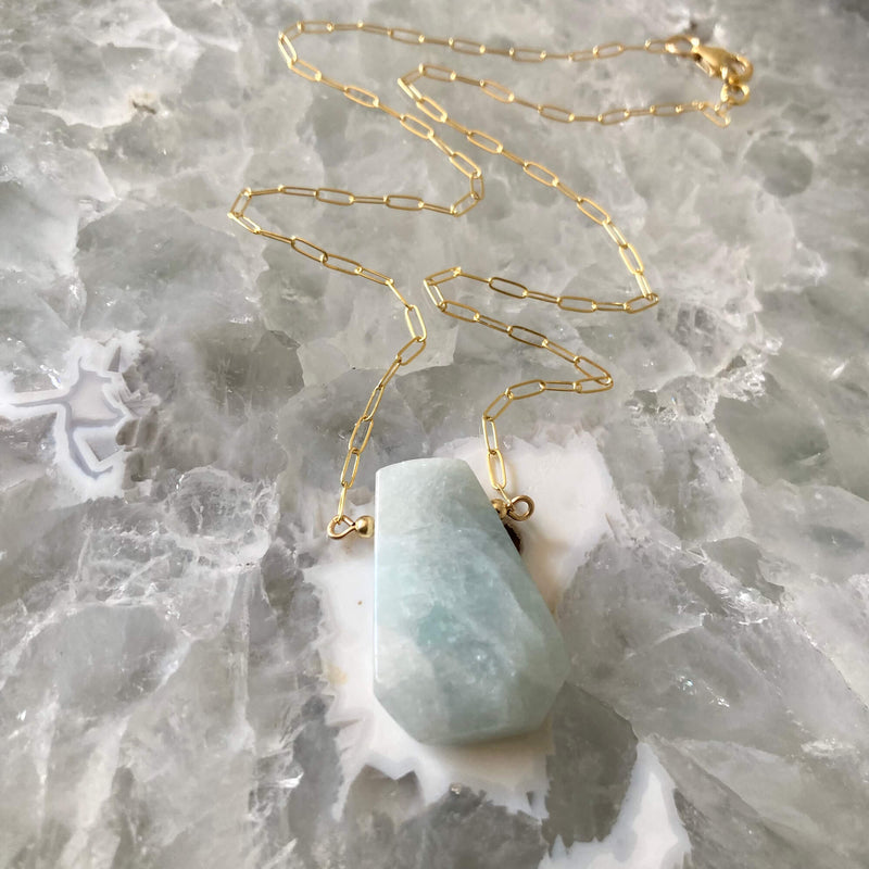 I Am Courageous Aquamarine and Gold Necklace