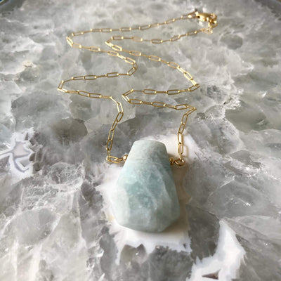 I Am Courageous Aquamarine and Gold empowerment Necklace
