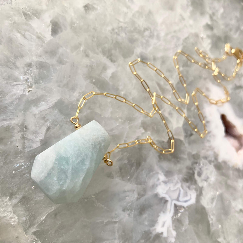 I Am Courageous Aquamarine and Gold healing Necklace