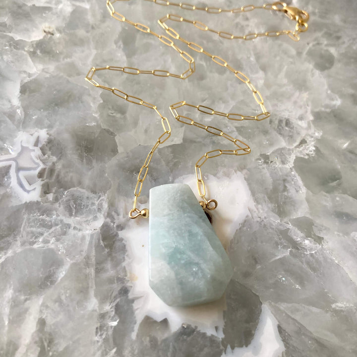 I Am Courageous Aquamarine and Gold healing crystal Necklace