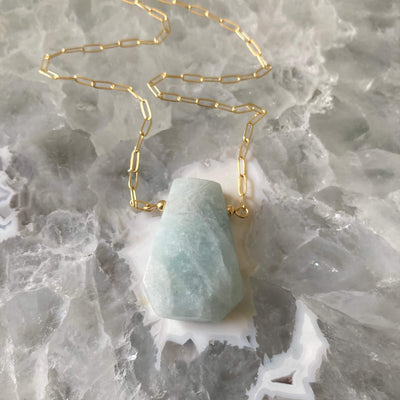 I Am Courageous crystal healing Aquamarine and Gold Necklace