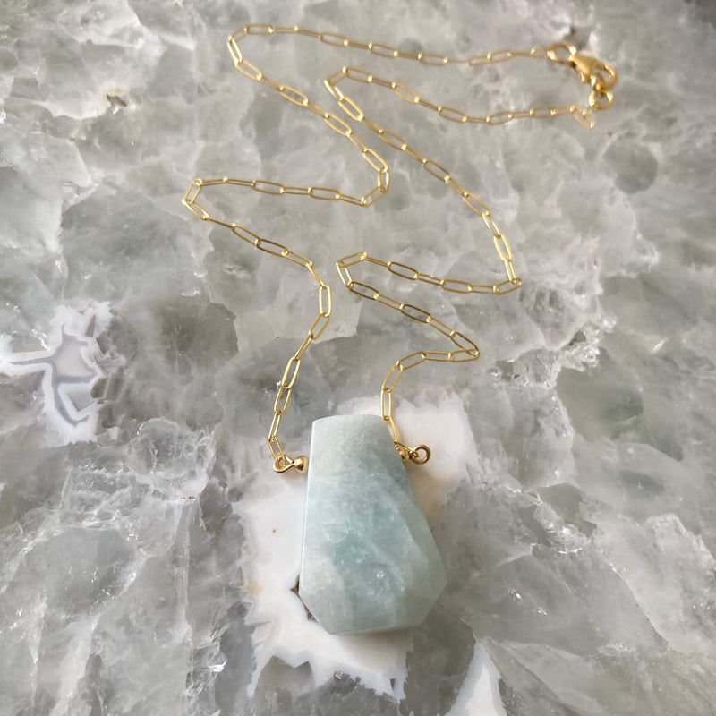 I Am Courageous healing Aquamarine and Gold Necklace