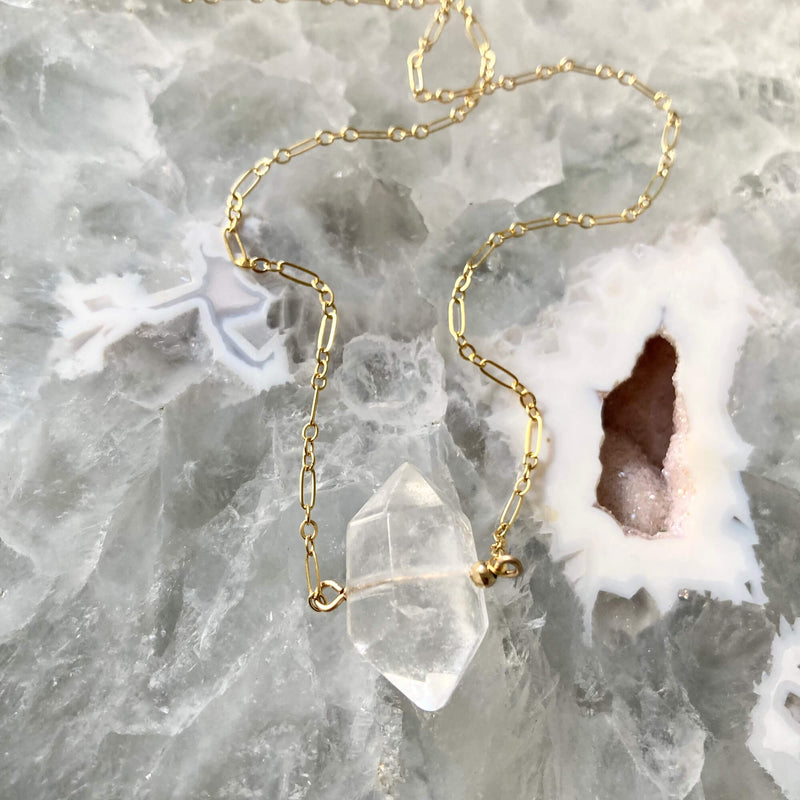 I Am Guided Clear Quartz and Gold Necklace